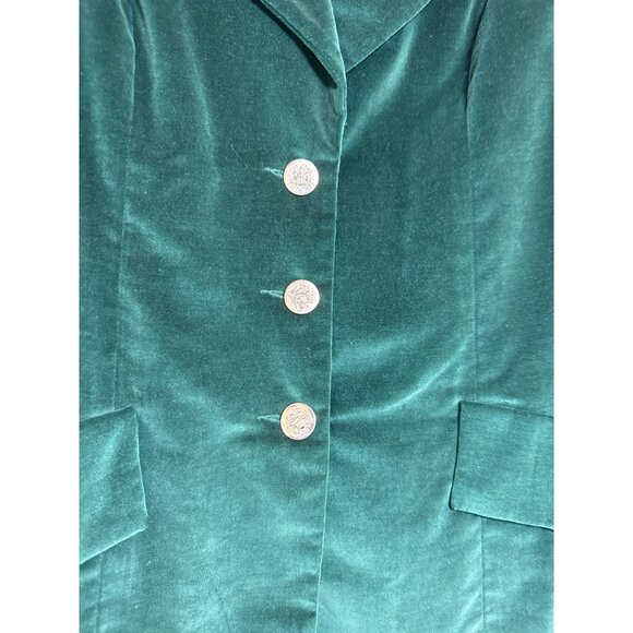 Vintage Prestige Of Boston Green Velvet Blazer Size 16 With Silver Buttons - Picture 2 of 12